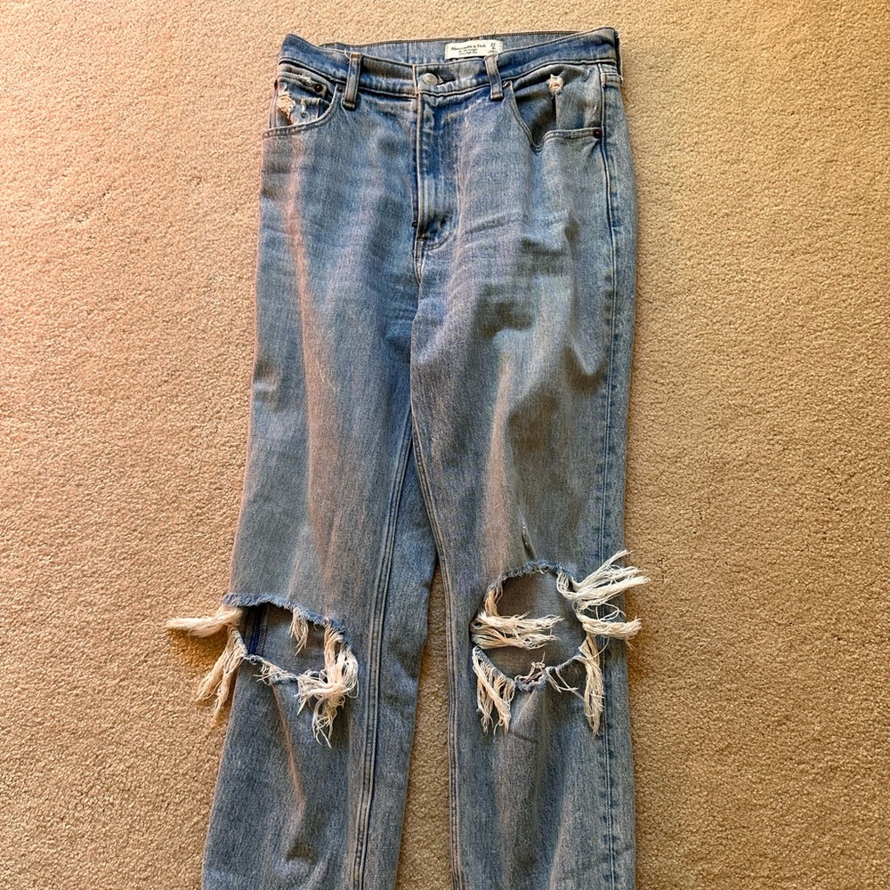Abercrombie Light Wash Ripped Straight Leg Jeans